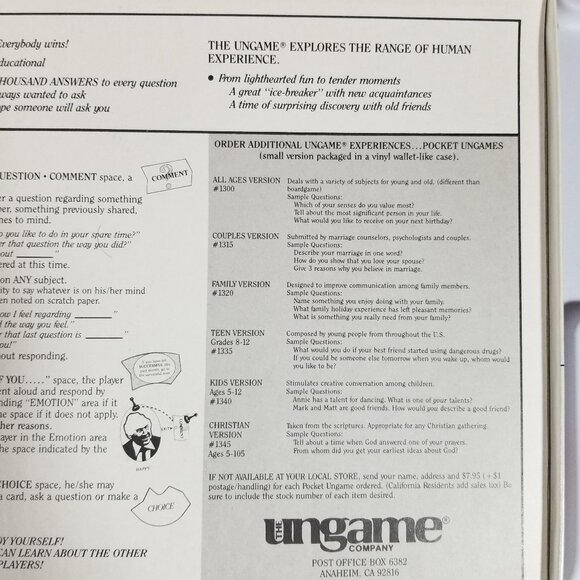Vintage THE UNGAME 1984 Family Board Game 2-6 Players 100% Complete - Picture 5 of 9